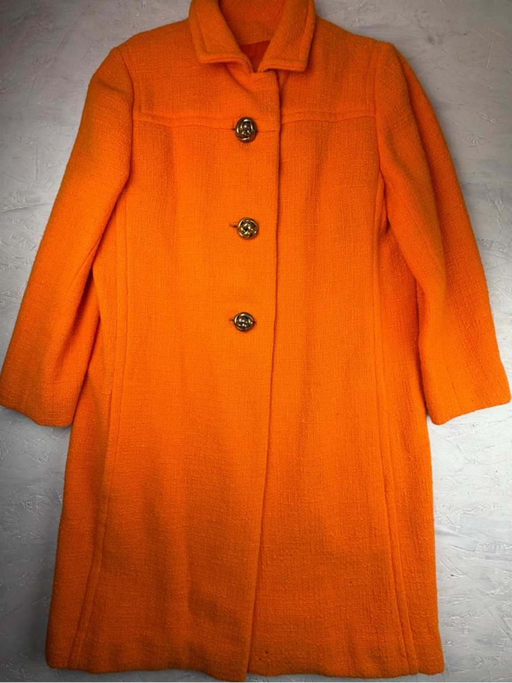 Vintage Forstmann Vibrant Orange Textured Wool 60s Mod A-Line Swing Coat Womens